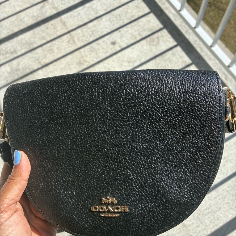 Coach Black Pebbled Leather Saddle Crossbody with Gold Hardware